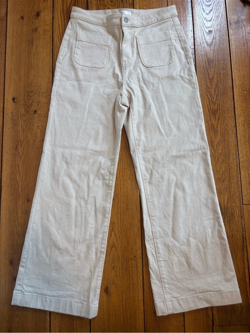 LC Lauren Conrad High Rise Wide Leg Jeans Cream Ivory Size 12
